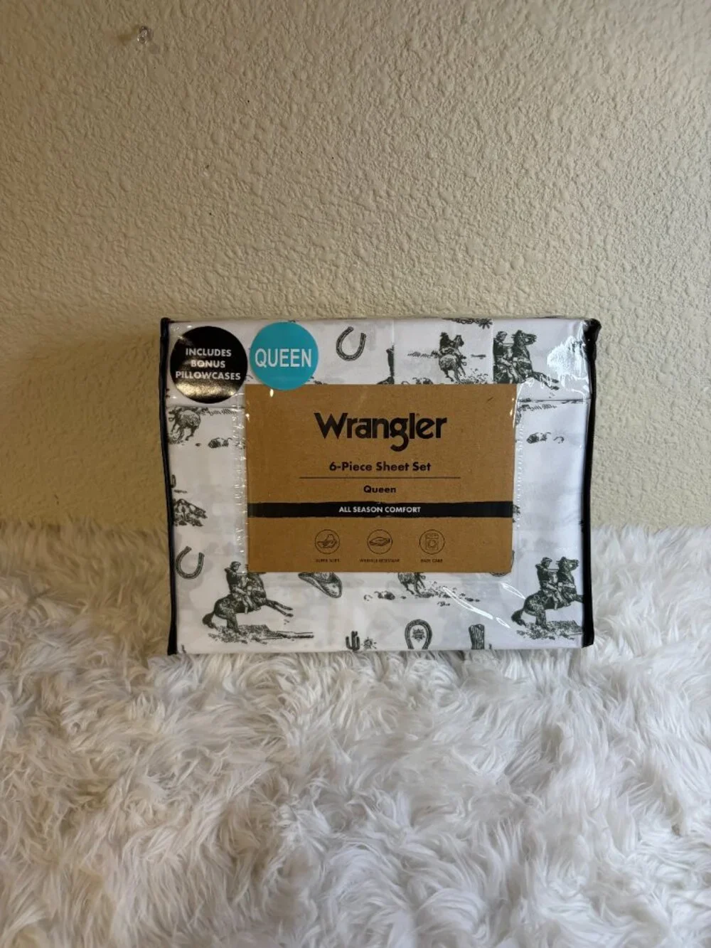 Wrangler Queen 6 Piece Sheet Set Cowboy Rodeo Western Horses NWT